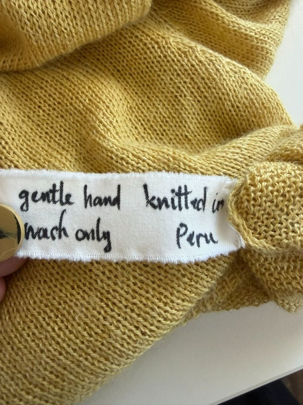 Sula Artisanal Yellow Alpaca Silk Crewneck Cardigan Hand Knit Peru - Picture 9 of 9